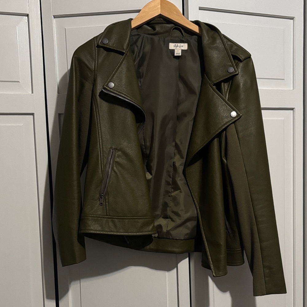 Style & Co. Women's Dark Green Faux Leather Jacket